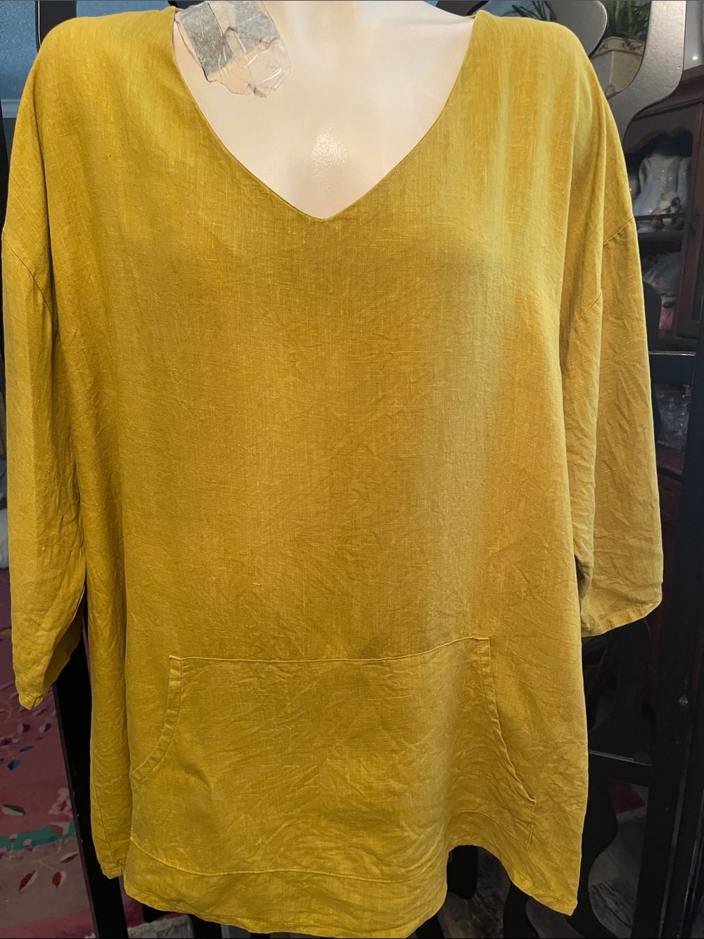 bryn Walker V-Neck Tunic Top in Mustard Yellow